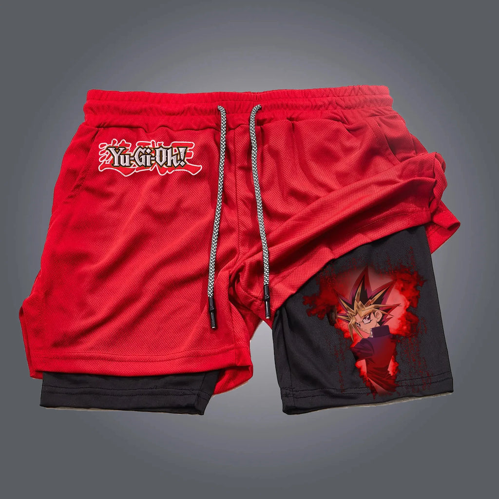 Men 2 in 1 Shorts Black Outer Layer YuGiOh Monster Graphic