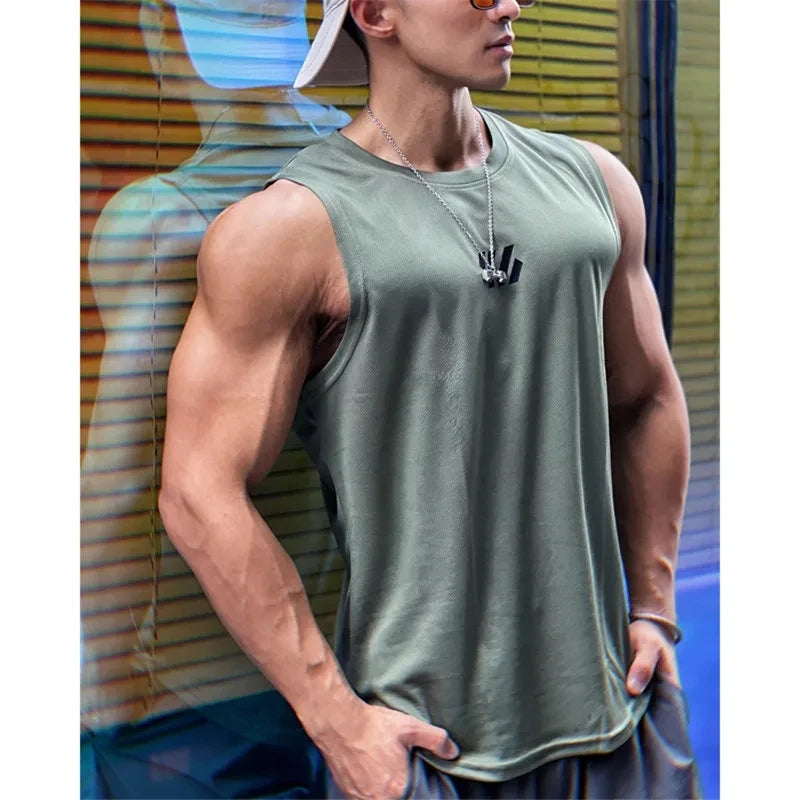 2025 newest Summer Gym Vest High Quality mesh Shirt Sleeveless T-shirts Men Tank Tops running Fitness Sports Vest men Clothing