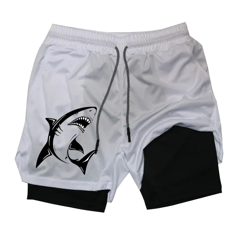 New Running Shorts Shark Printed Gym Sports Shorts