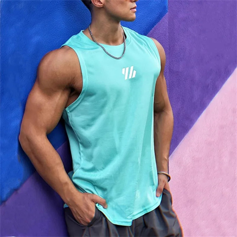 2025 newest Summer Gym Vest High Quality mesh Shirt Sleeveless T-shirts Men Tank Tops running Fitness Sports Vest men Clothing
