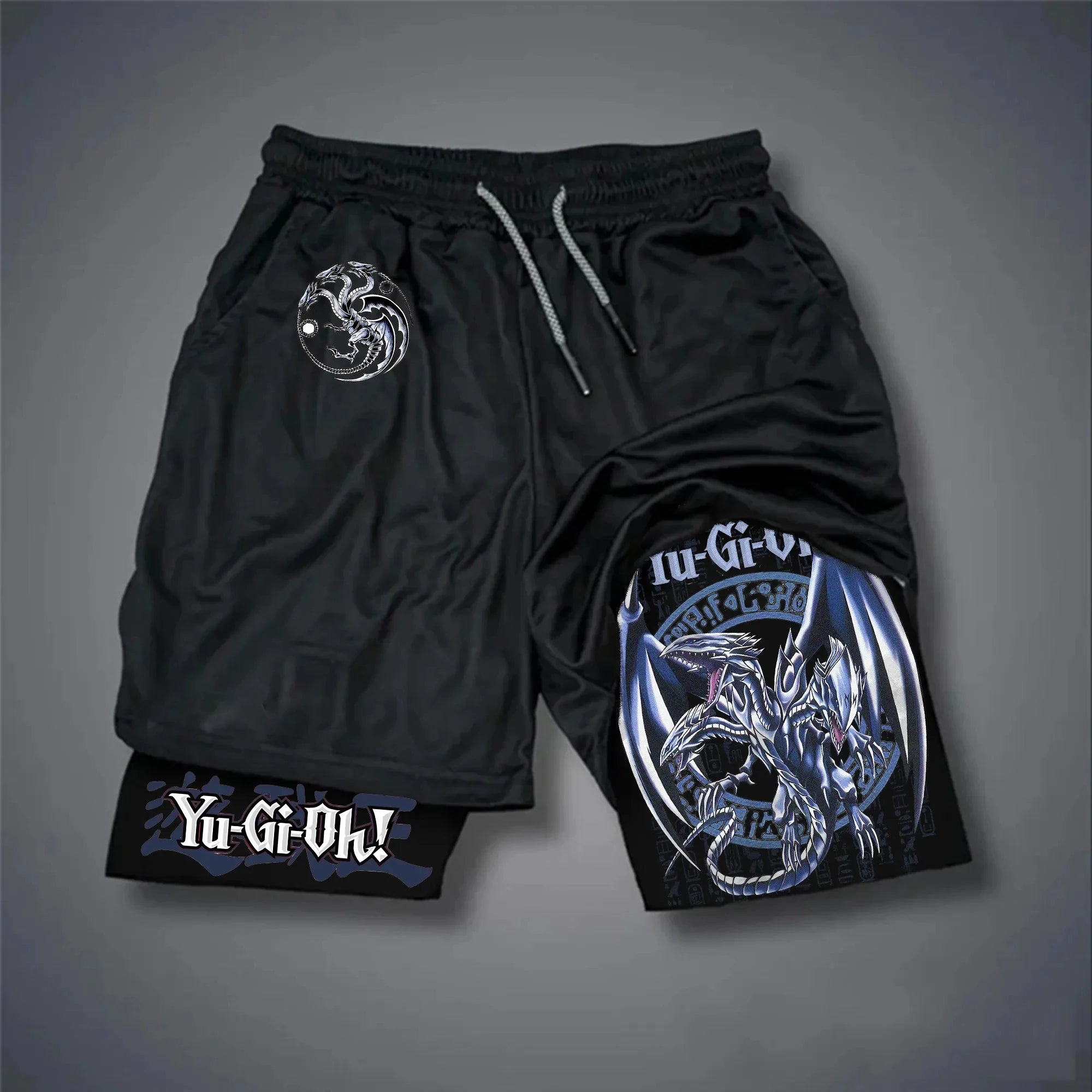 Men 2 in 1 Shorts Black Outer Layer YuGiOh Monster Graphic