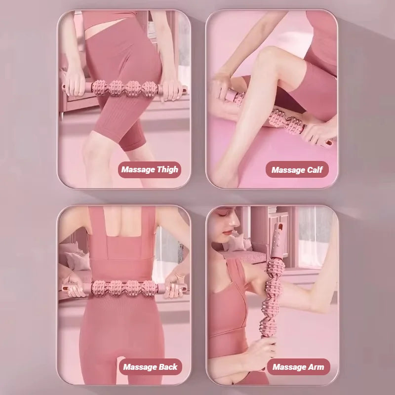 4 Ball Roller Muscles Massage Stick Relaxation Yoga Fitness Wolf Tooth Fascia For Calves Thighs Quadriceps Arms Forearms