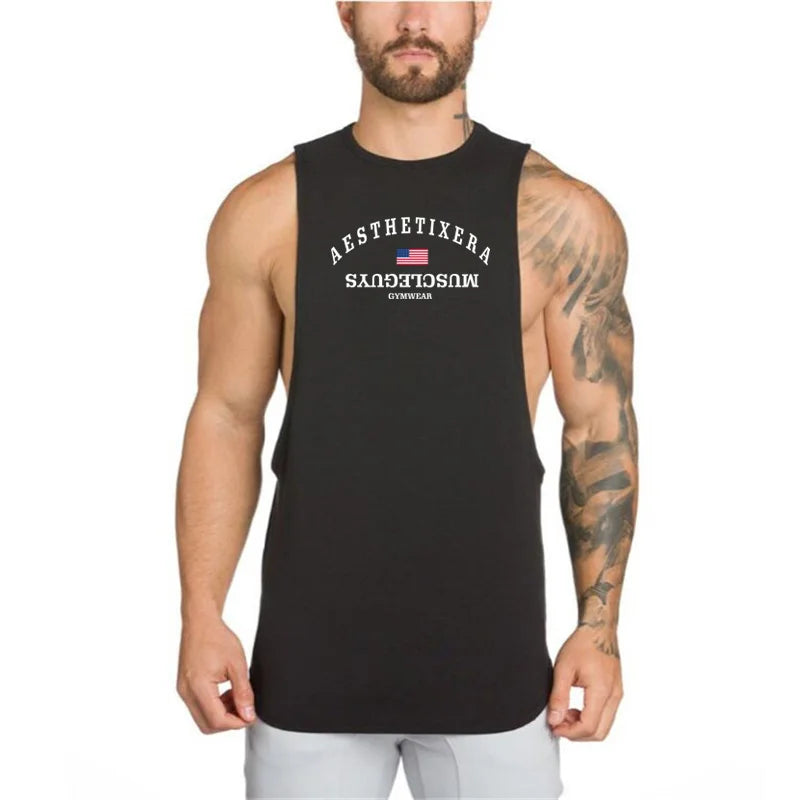 Mens Sports Running Vest Cotton Sleeveless t shirt