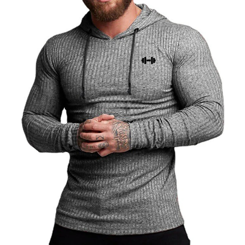 New Striped Knitted Slim Fit Hooded Shirt
