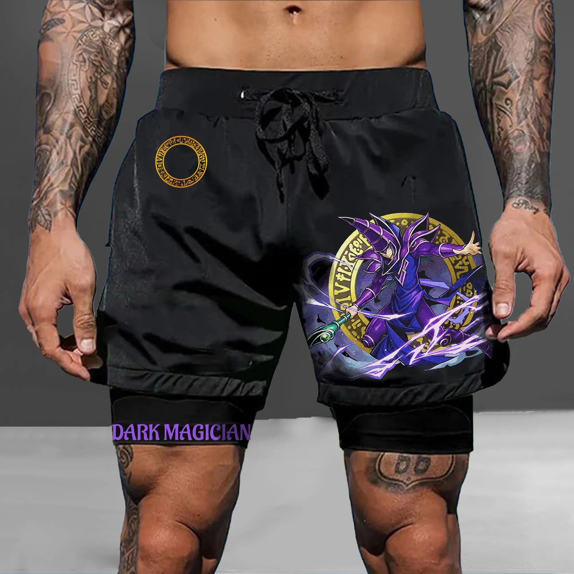 Men 2 in 1 Shorts Black Outer Layer YuGiOh Monster Graphic