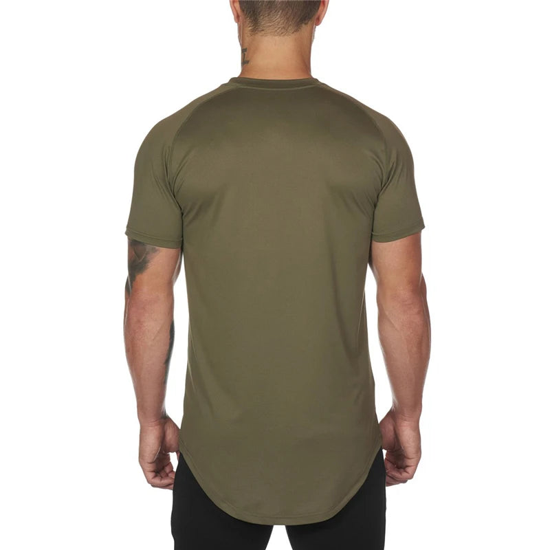 Fashion Slim tshirt Men Gym Fitness Polyester T-Shirt