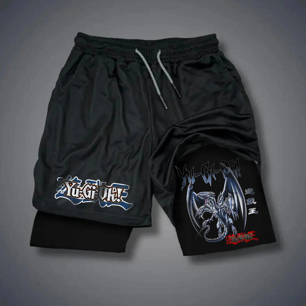 Men 2 in 1 Shorts Black Outer Layer YuGiOh Monster Graphic