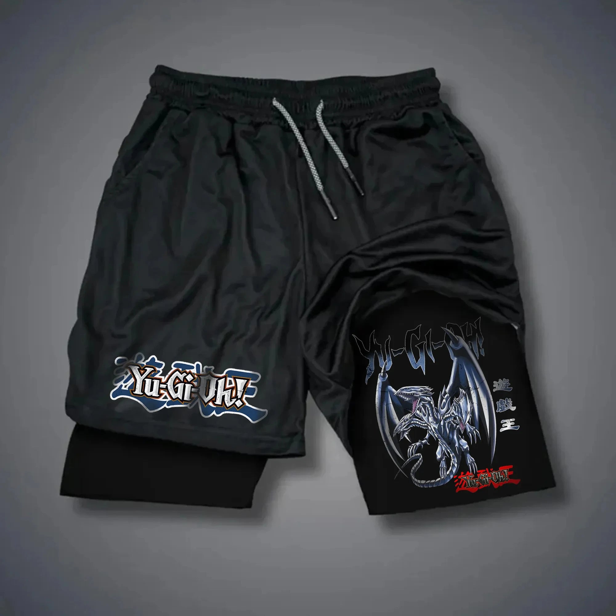 Men 2 in 1 Shorts Black Outer Layer YuGiOh Monster Graphic