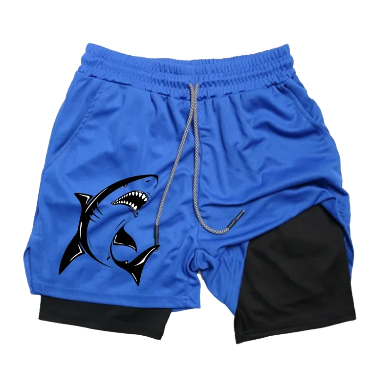 New Running Shorts Shark Printed Gym Sports Shorts
