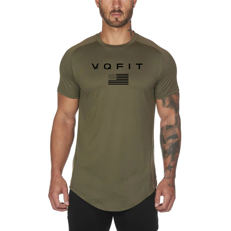 Fashion Slim tshirt Men Gym Fitness Polyester T-Shirt