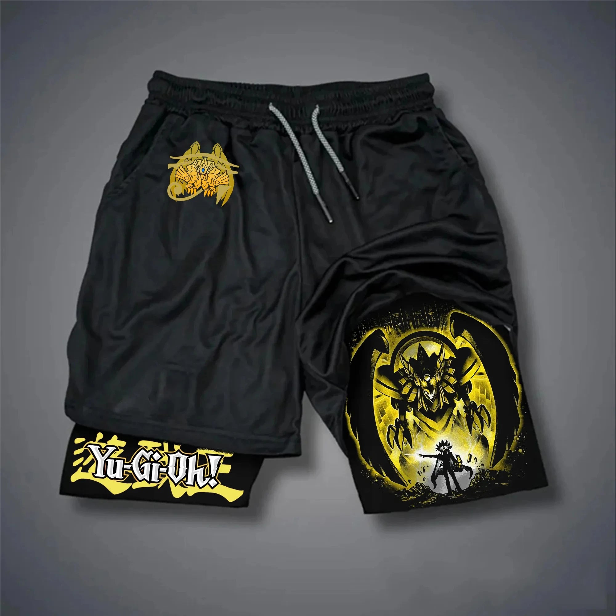 Men 2 in 1 Shorts Black Outer Layer YuGiOh Monster Graphic
