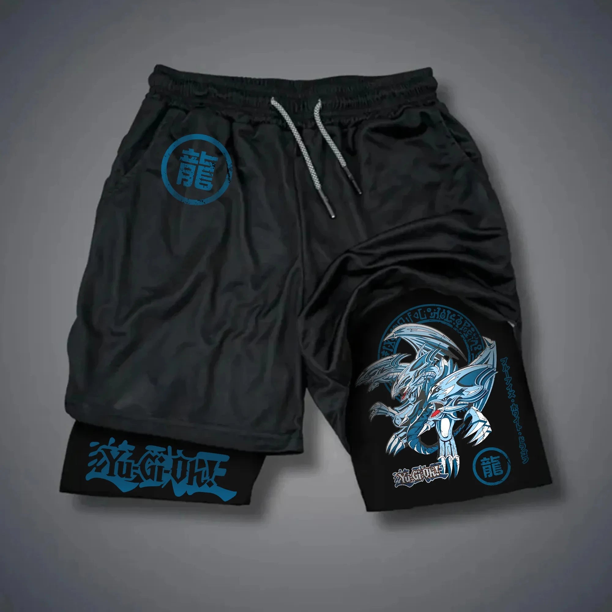 Men 2 in 1 Shorts Black Outer Layer YuGiOh Monster Graphic
