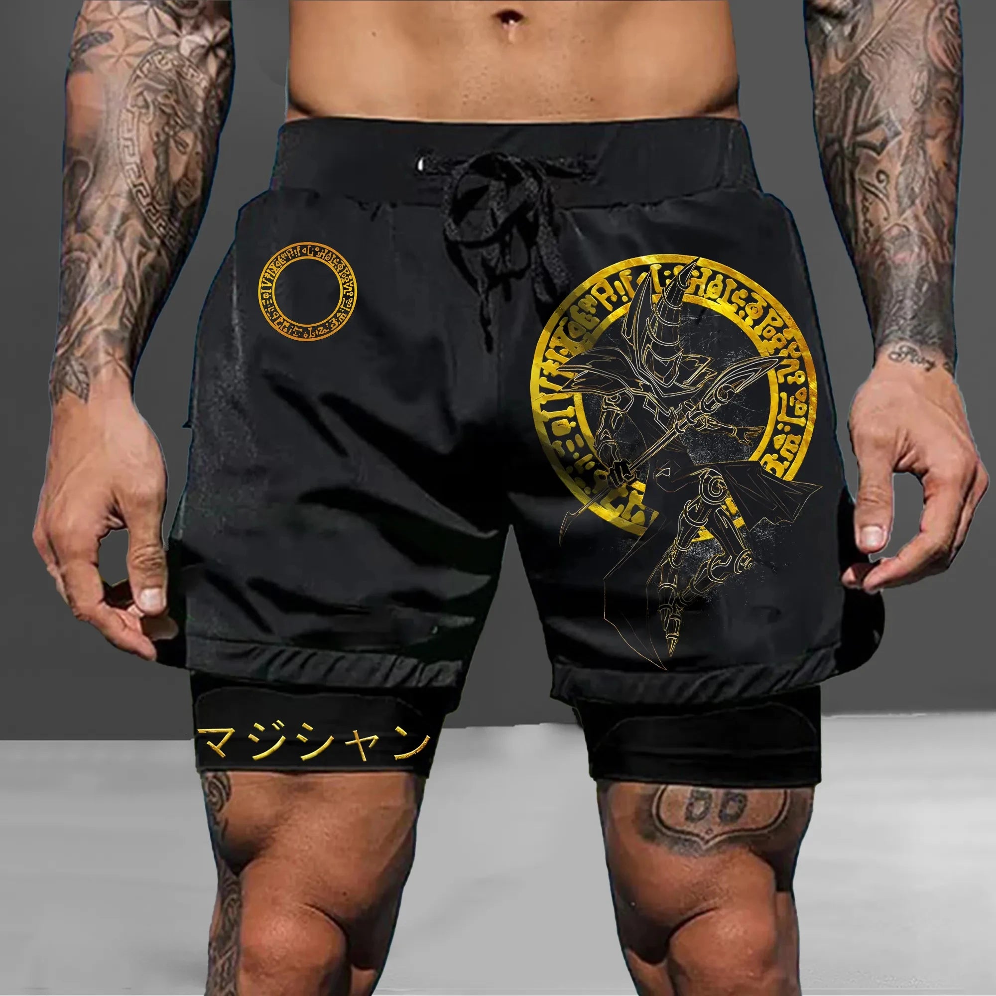 Men 2 in 1 Shorts Black Outer Layer YuGiOh Monster Graphic