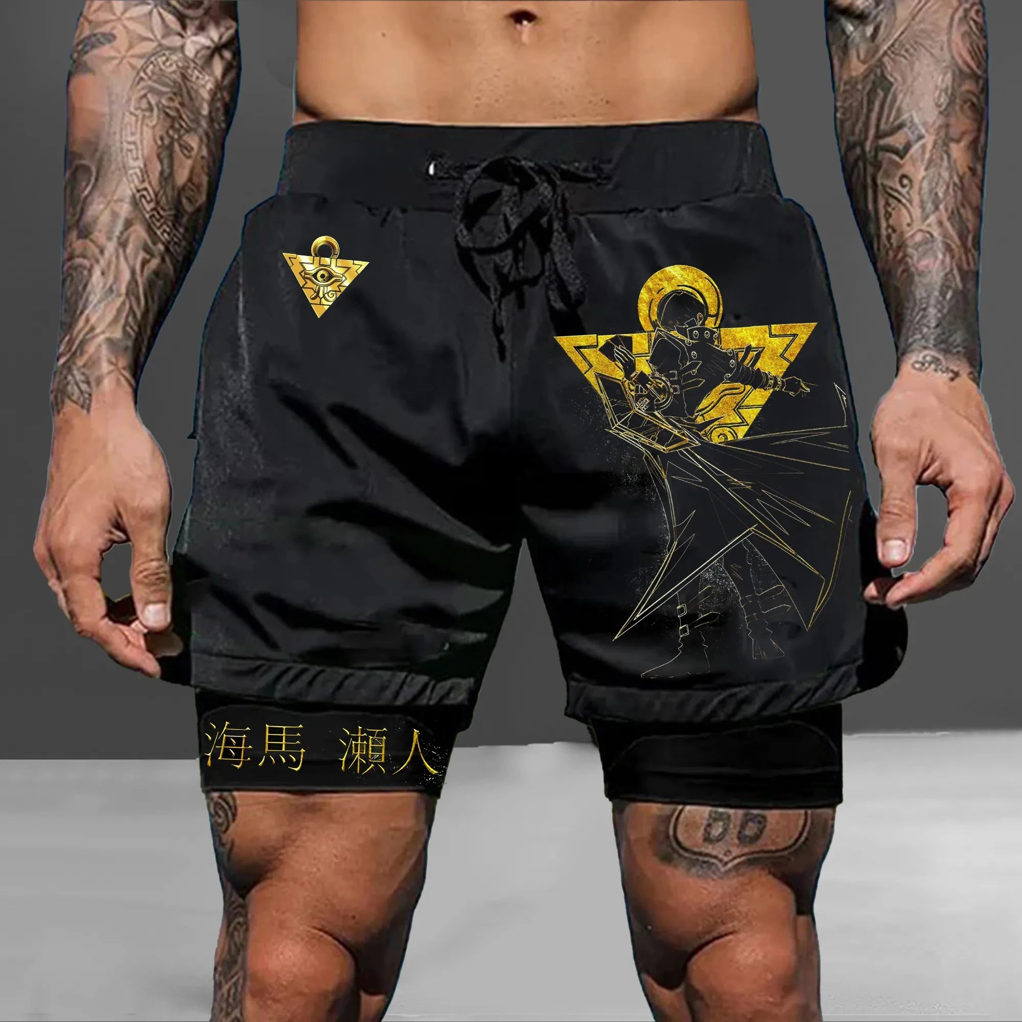 Men 2 in 1 Shorts Black Outer Layer YuGiOh Monster Graphic