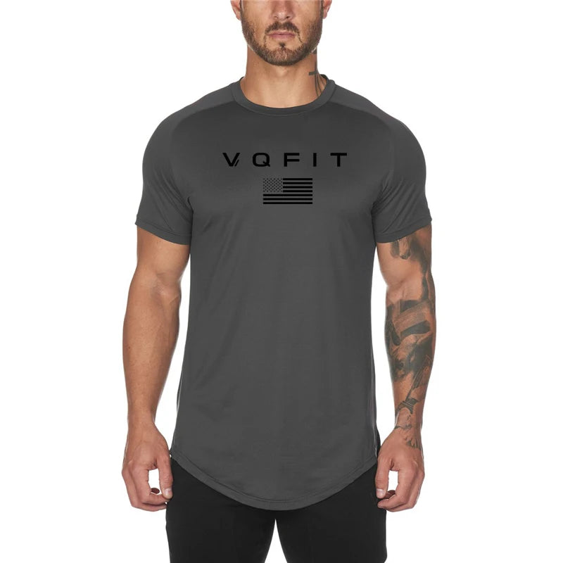 Fashion Slim tshirt Men Gym Fitness Polyester T-Shirt