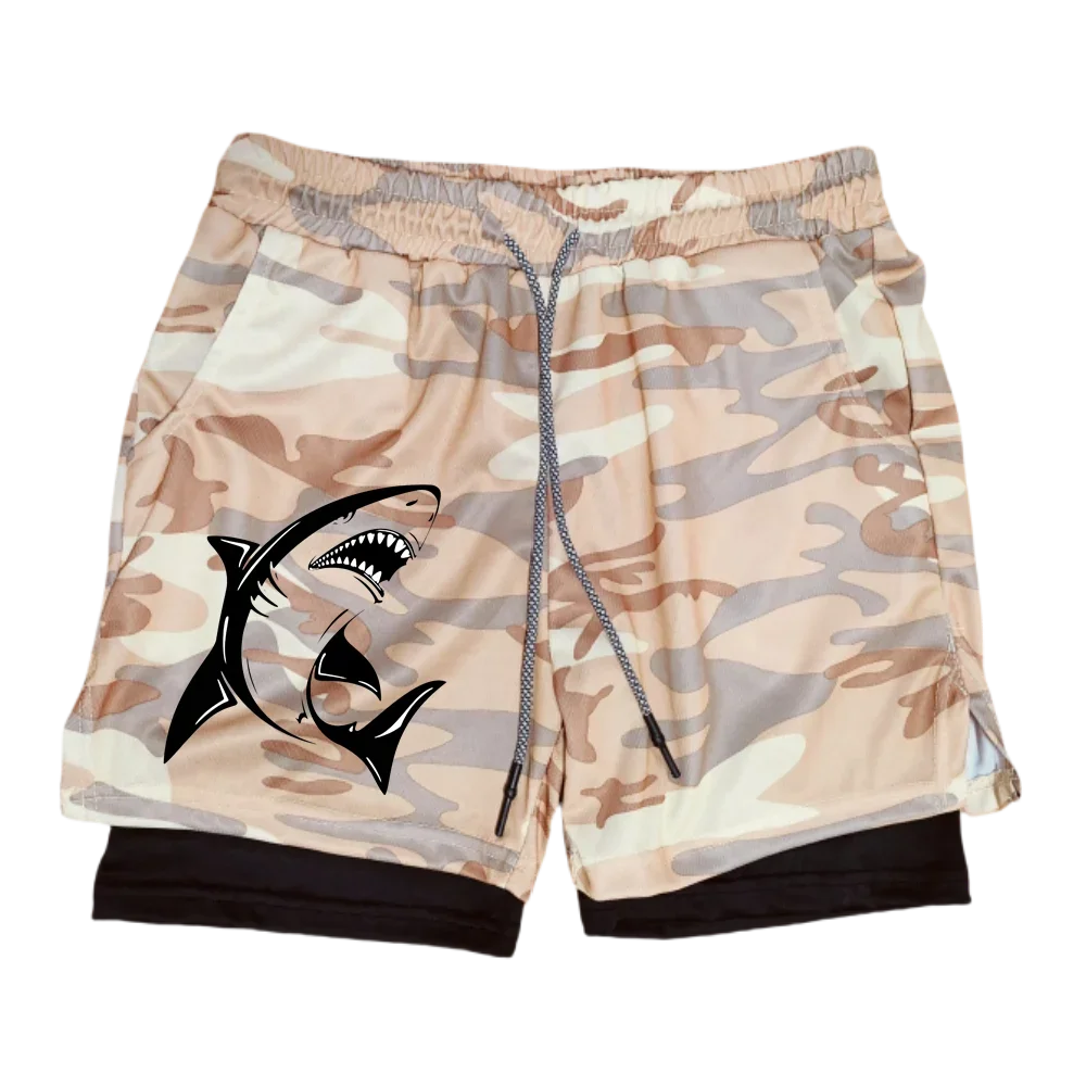 New Running Shorts Shark Printed Gym Sports Shorts