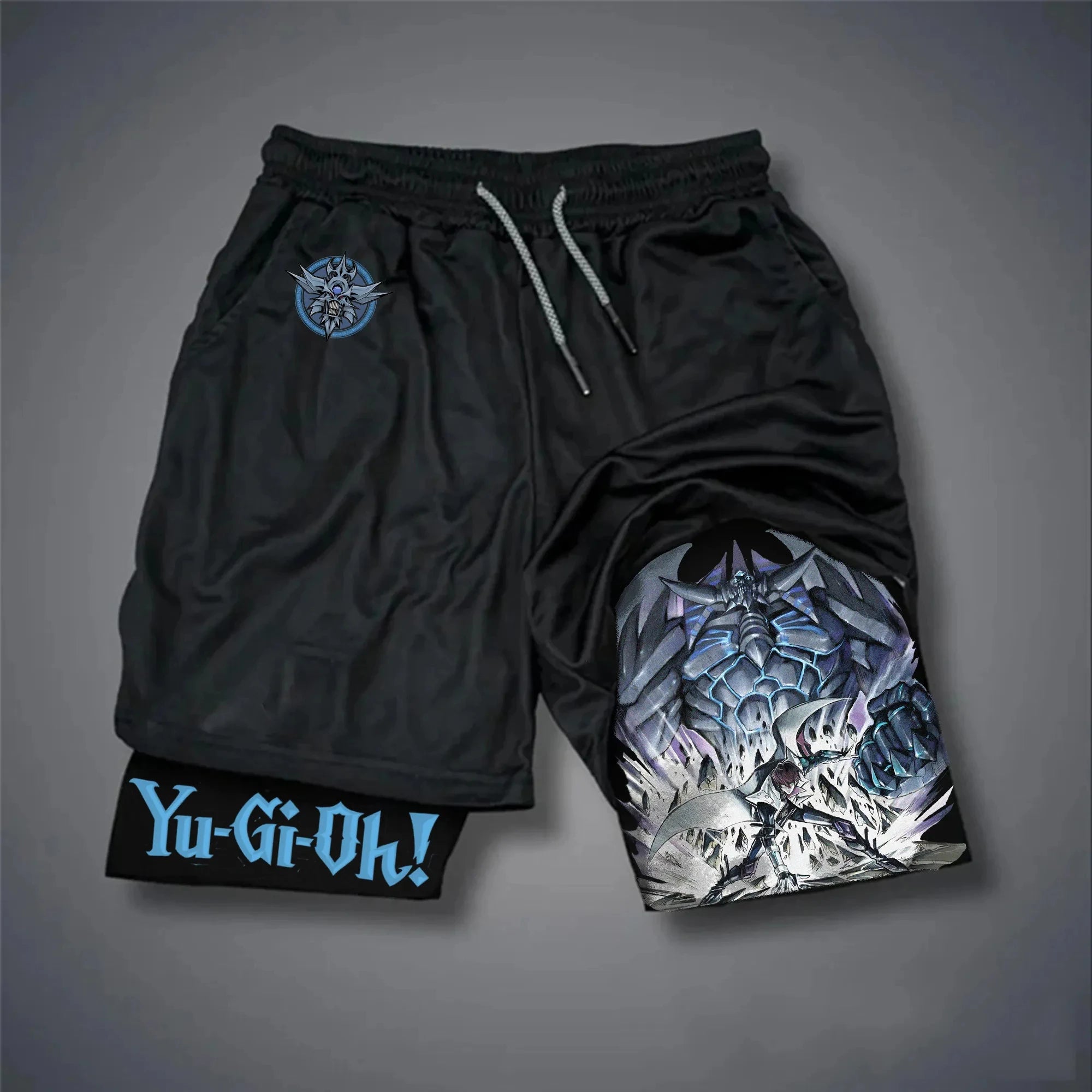 Men 2 in 1 Shorts Black Outer Layer YuGiOh Monster Graphic