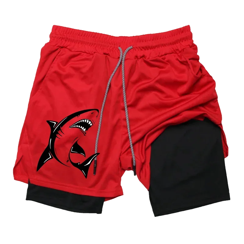 New Running Shorts Shark Printed Gym Sports Shorts