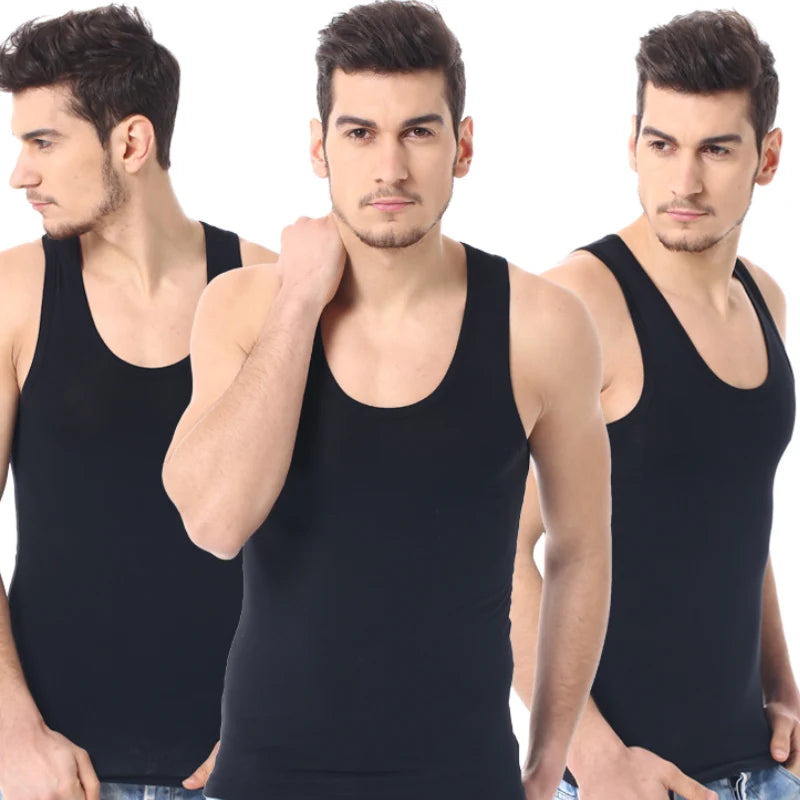 Men's solid color basic cotton muscle shirt