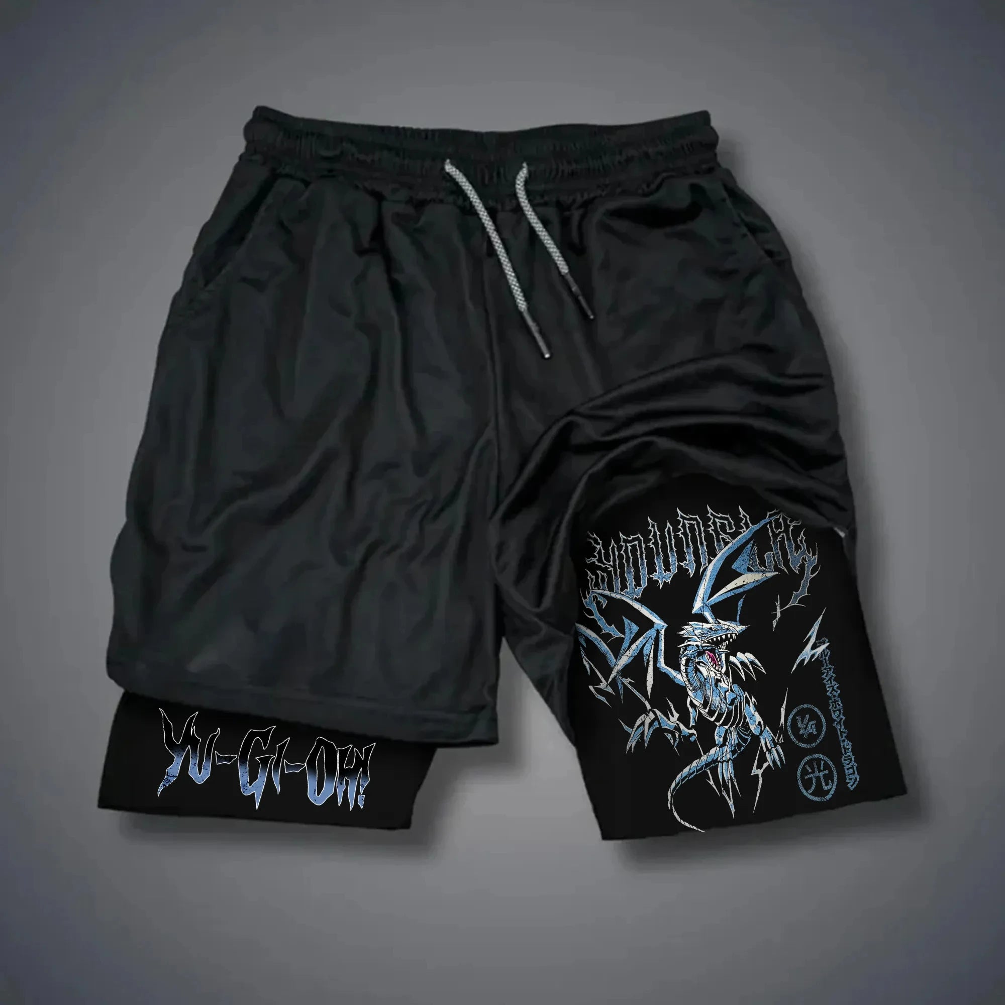 Men 2 in 1 Shorts Black Outer Layer YuGiOh Monster Graphic