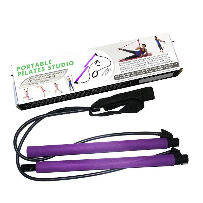 Portable Yoga Pilates Bar Stick With Resistance Band Muscle Toning Fitness Stretching Sports Body Workout Exercise Tension Rope