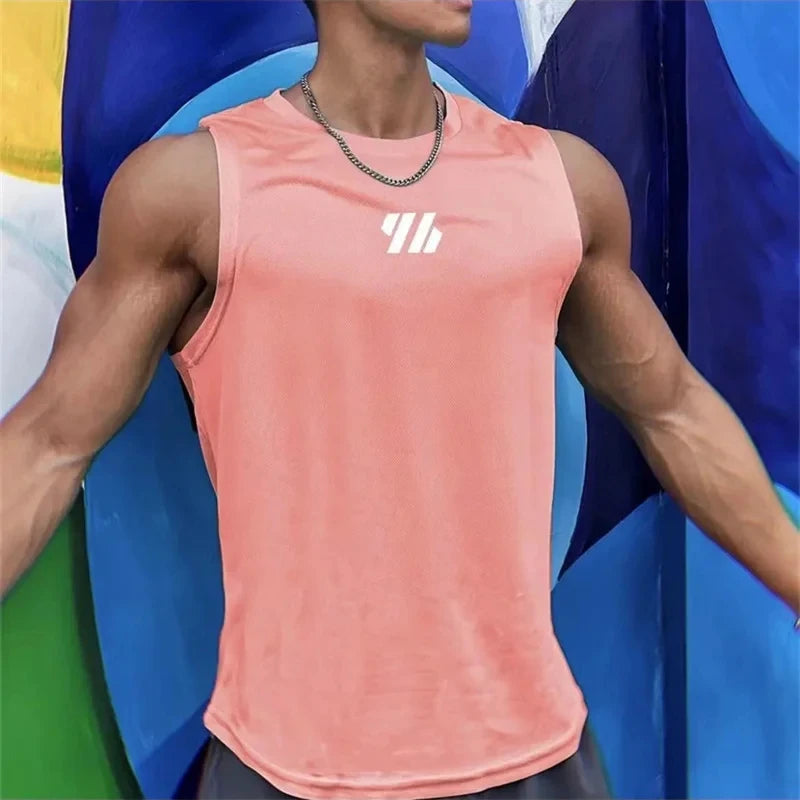 2025 newest Summer Gym Vest High Quality mesh Shirt Sleeveless T-shirts Men Tank Tops running Fitness Sports Vest men Clothing