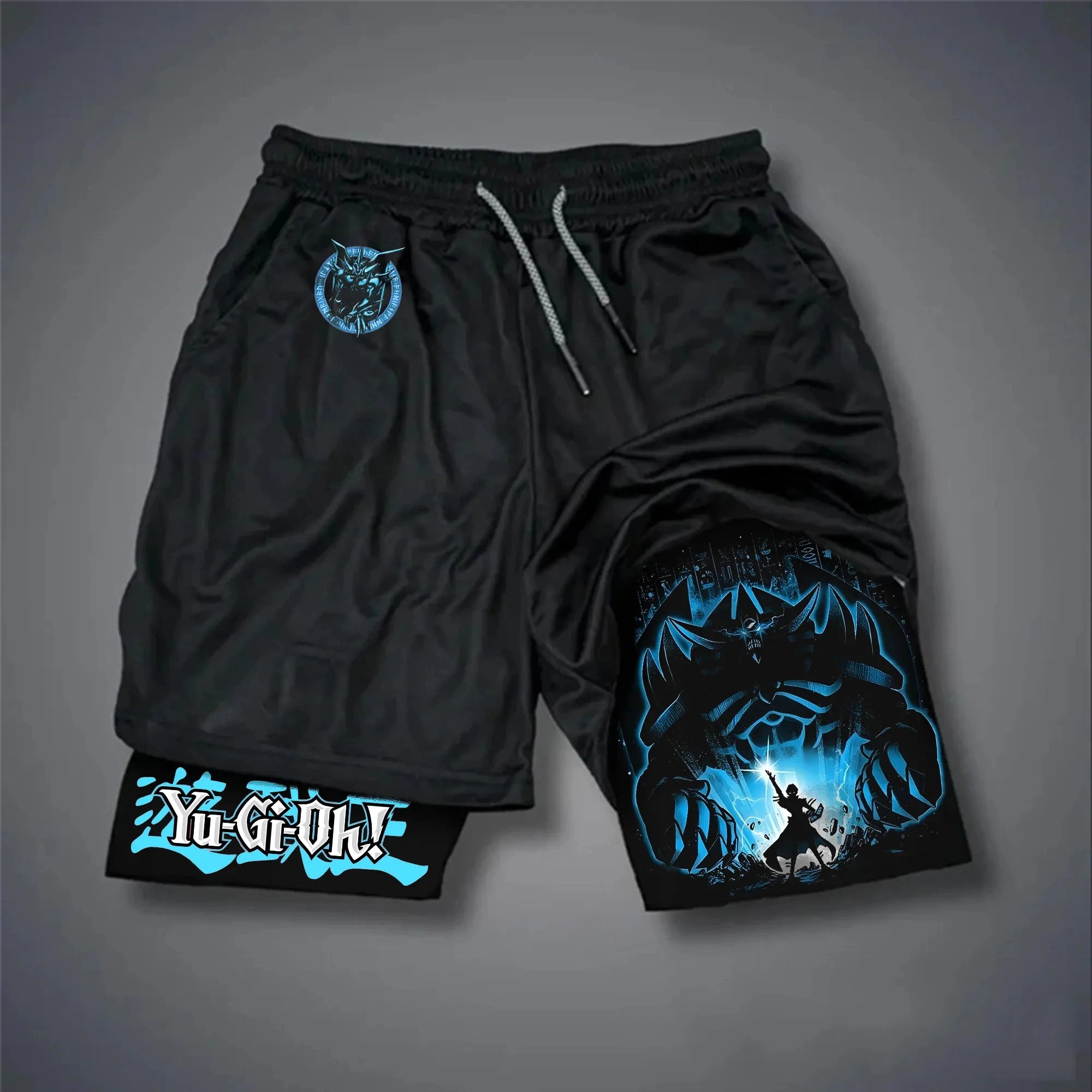 Men 2 in 1 Shorts Black Outer Layer YuGiOh Monster Graphic