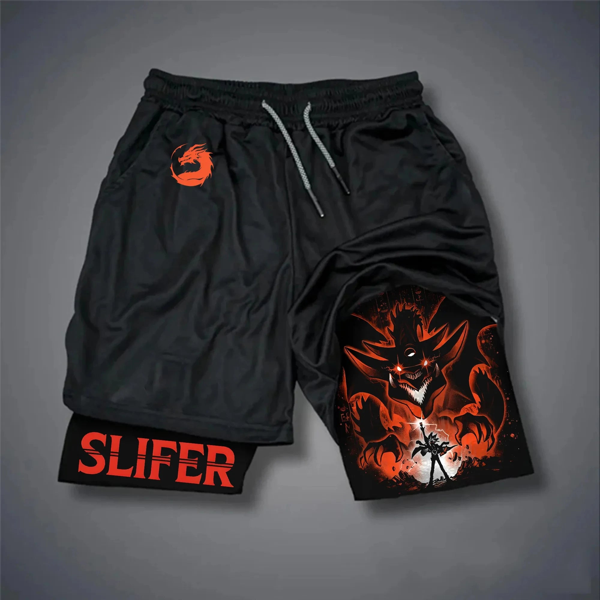 Men 2 in 1 Shorts Black Outer Layer YuGiOh Monster Graphic