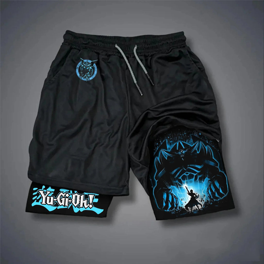 Men 2 in 1 Shorts Black Outer Layer YuGiOh Monster Graphic