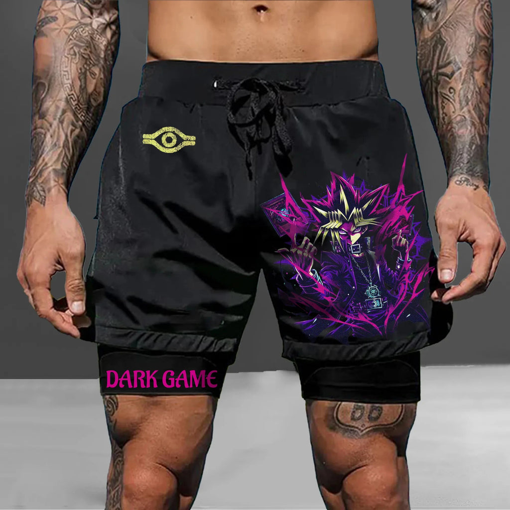 Men 2 in 1 Shorts Black Outer Layer YuGiOh Monster Graphic