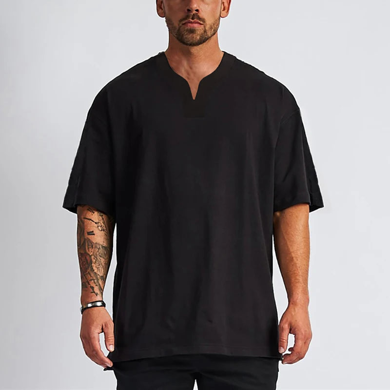 Summer New Men's Cotton Loose Fitness V-neck