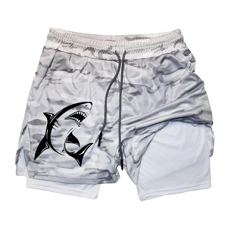 New Running Shorts Shark Printed Gym Sports Shorts