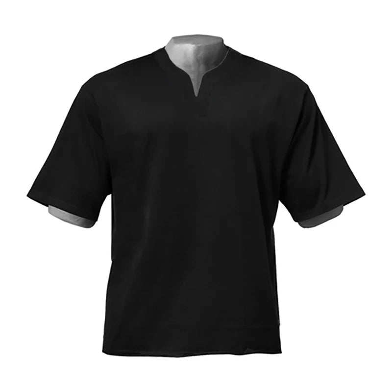 Summer New Men's Cotton Loose Fitness V-neck