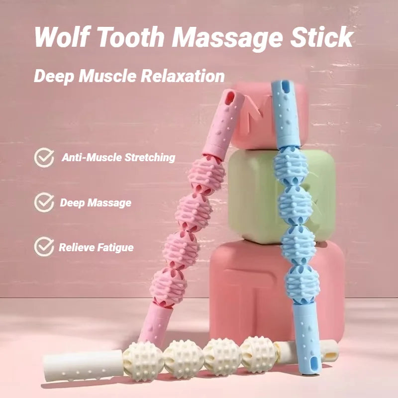 4 Ball Roller Muscles Massage Stick Relaxation Yoga Fitness Wolf Tooth Fascia For Calves Thighs Quadriceps Arms Forearms