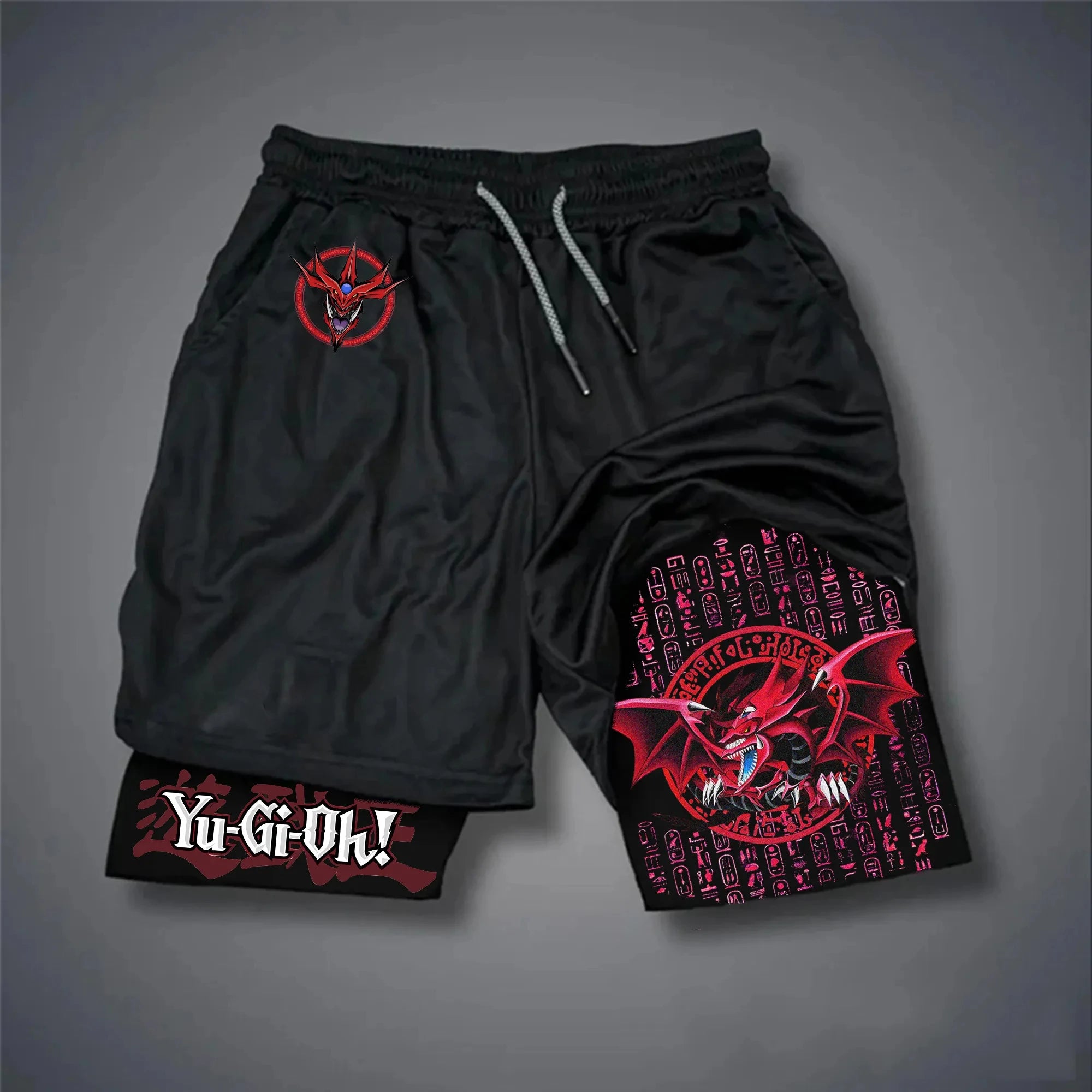 Men 2 in 1 Shorts Black Outer Layer YuGiOh Monster Graphic