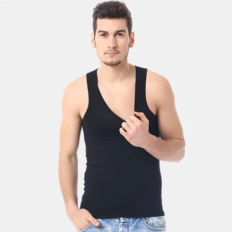 Men's solid color basic cotton muscle shirt