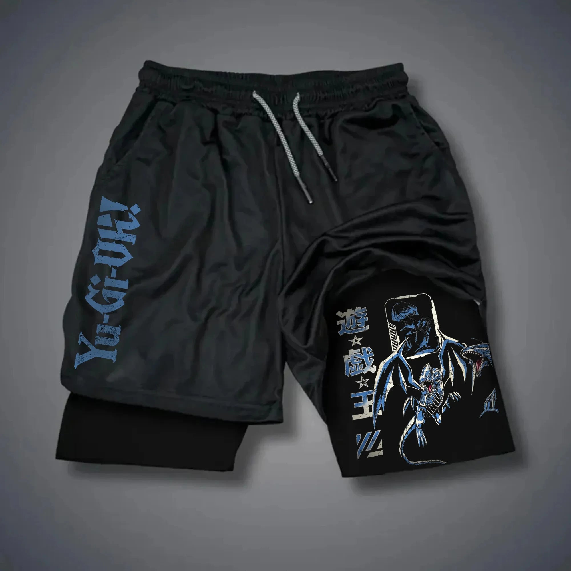 Men 2 in 1 Shorts Black Outer Layer YuGiOh Monster Graphic