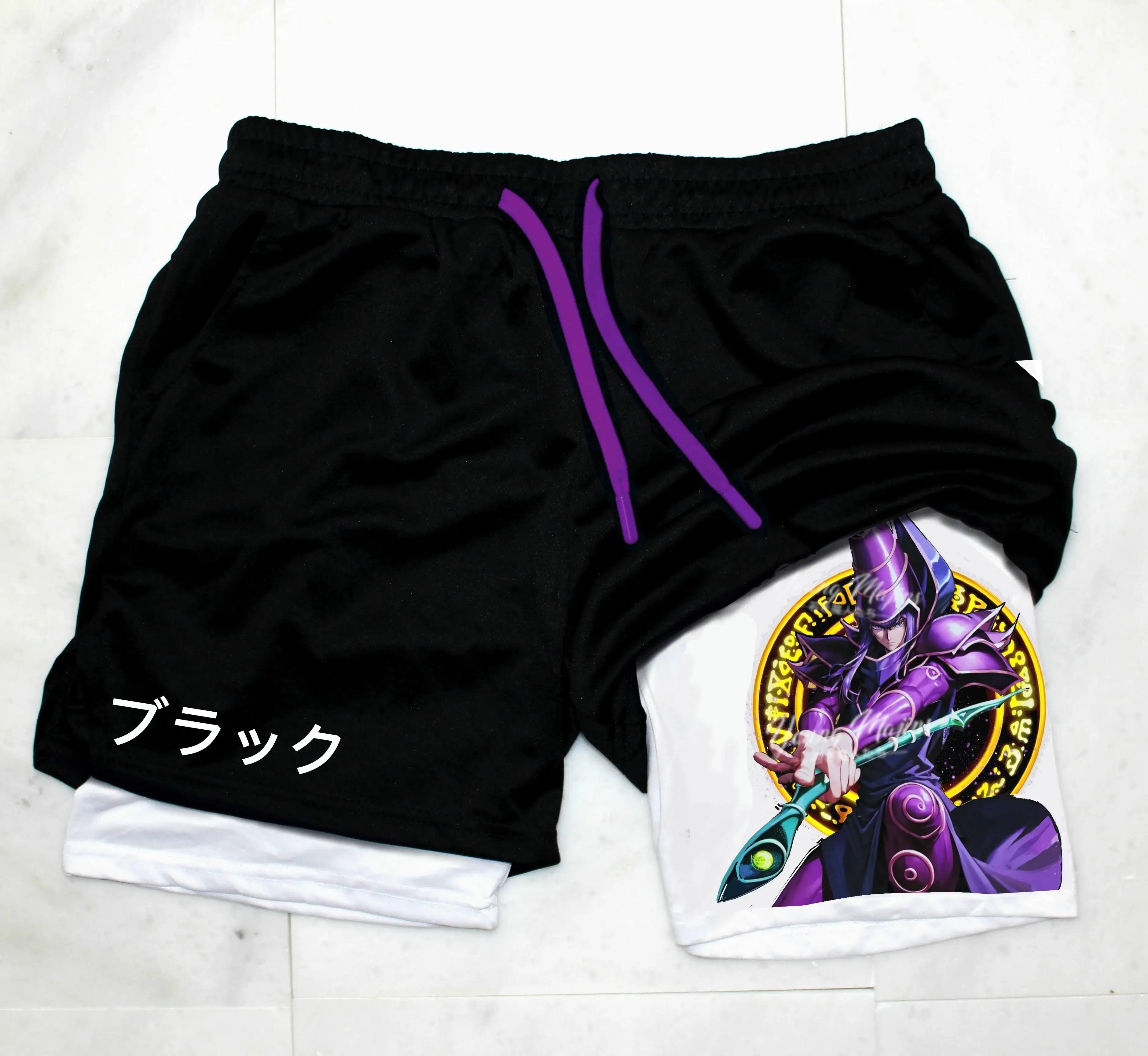 Men 2 in 1 Shorts Black Outer Layer YuGiOh Monster Graphic