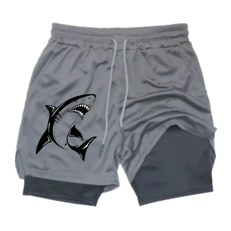 New Running Shorts Shark Printed Gym Sports Shorts