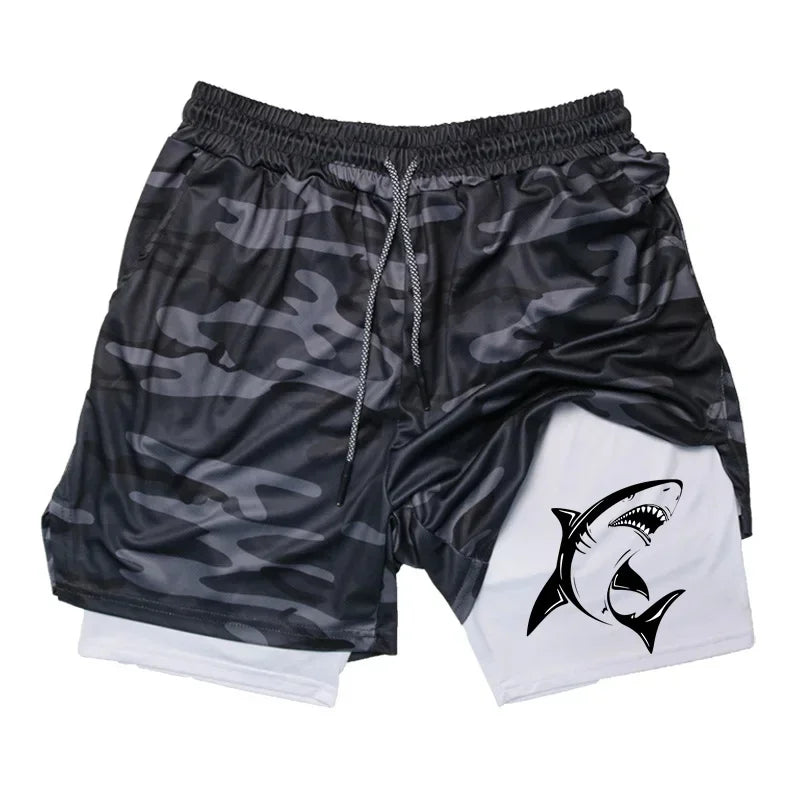 New Running Shorts Shark Printed Gym Sports Shorts