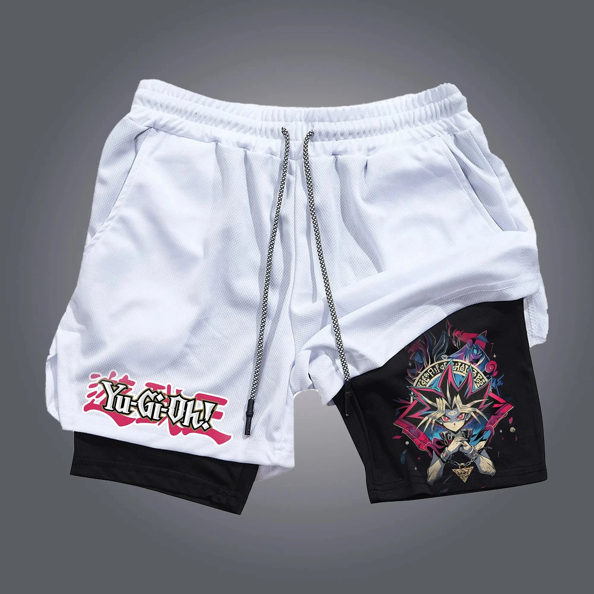 Men 2 in 1 Shorts Black Outer Layer YuGiOh Monster Graphic