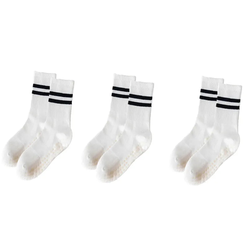 3-Pair Female Pilates Indoor Anti Slip Silicone Floor Socks Breathable Double Bar Middle Socks Fitness Dance Exercise Yoga Socks