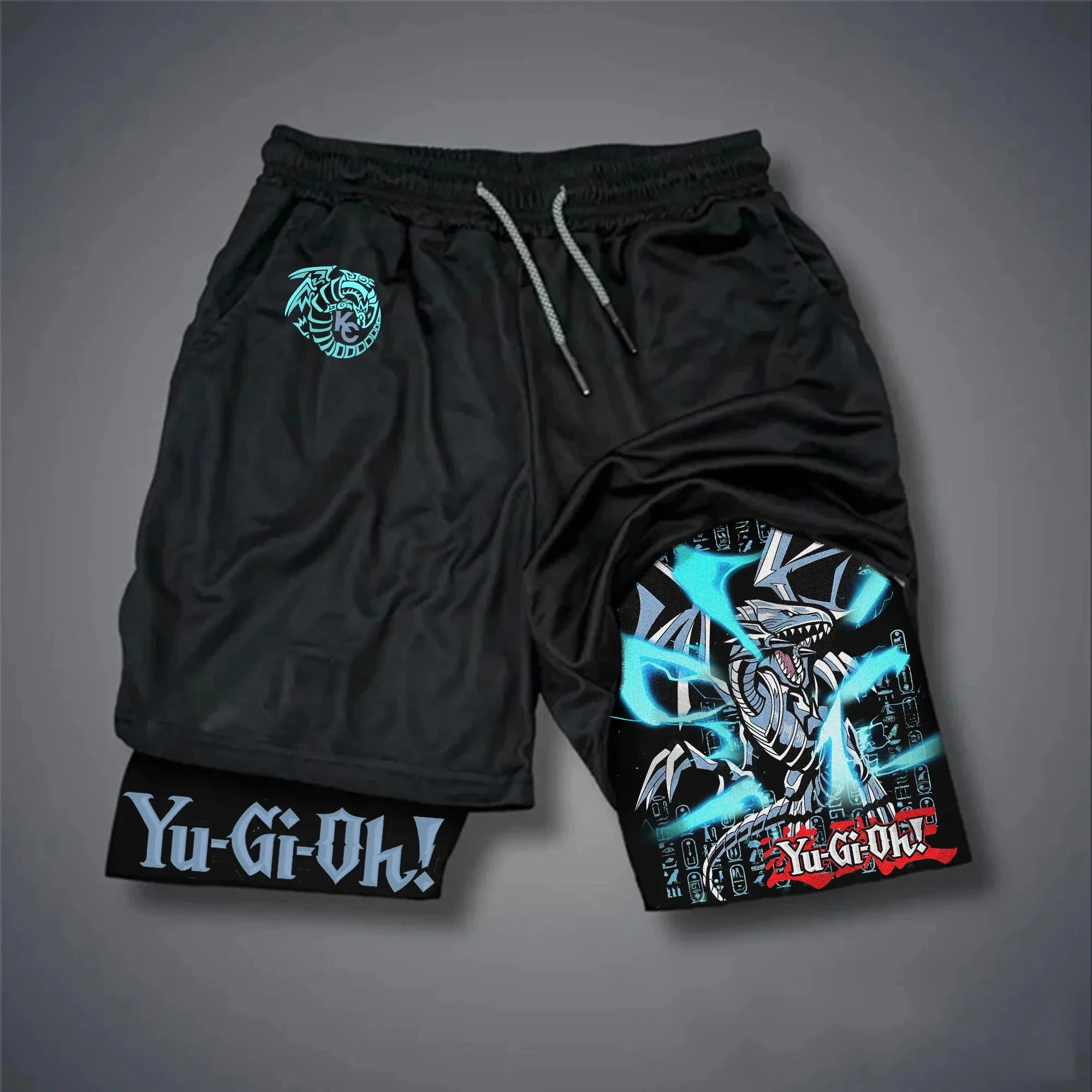Men 2 in 1 Shorts Black Outer Layer YuGiOh Monster Graphic
