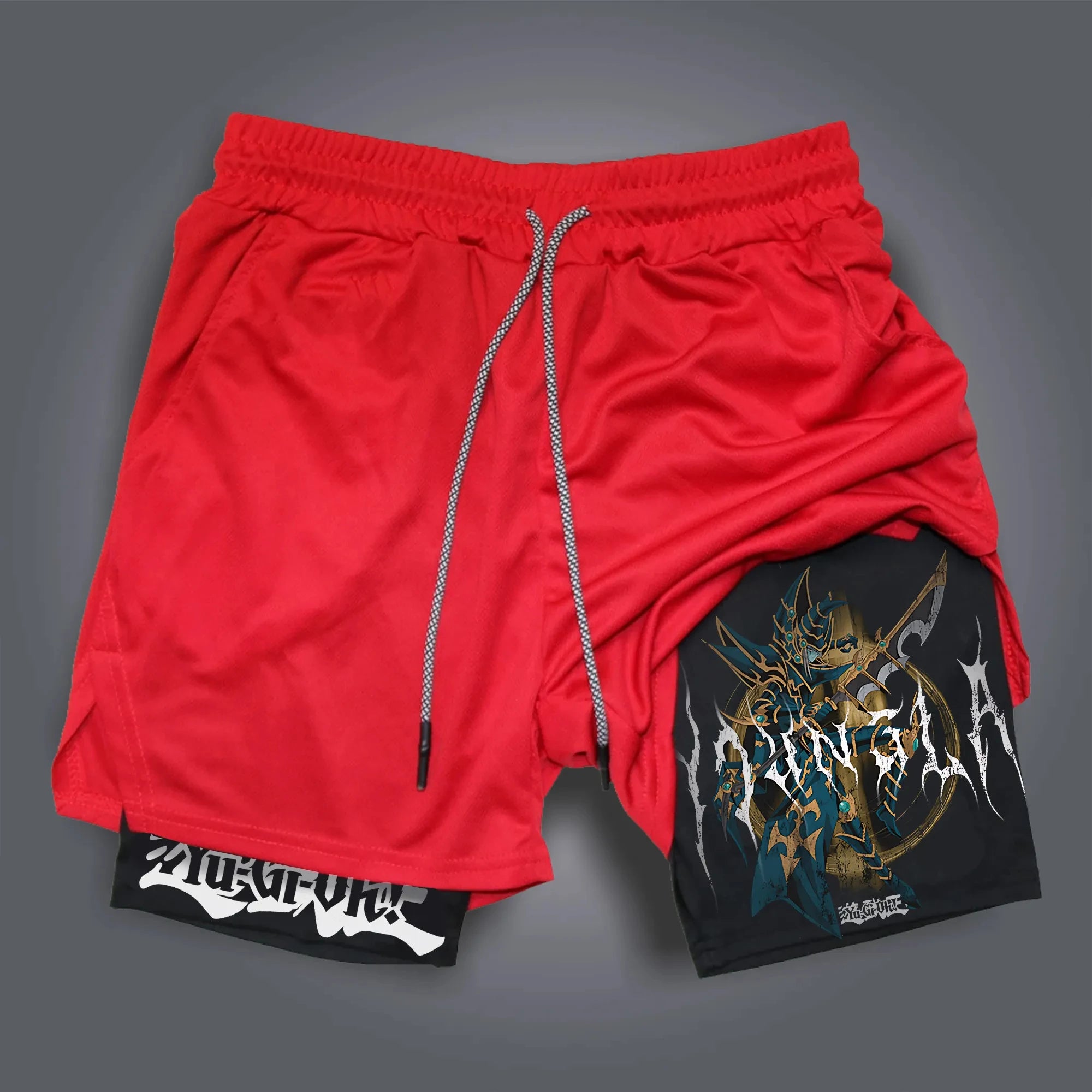 Men 2 in 1 Shorts Black Outer Layer YuGiOh Monster Graphic