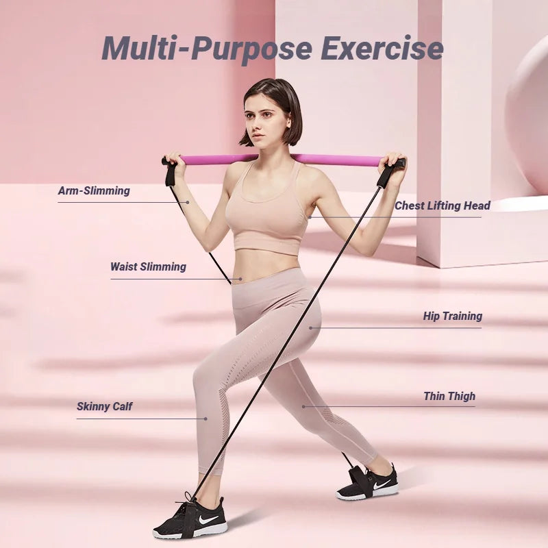 Portable Yoga Pilates Bar Stick With Resistance Band Muscle Toning Fitness Stretching Sports Body Workout Exercise Tension Rope