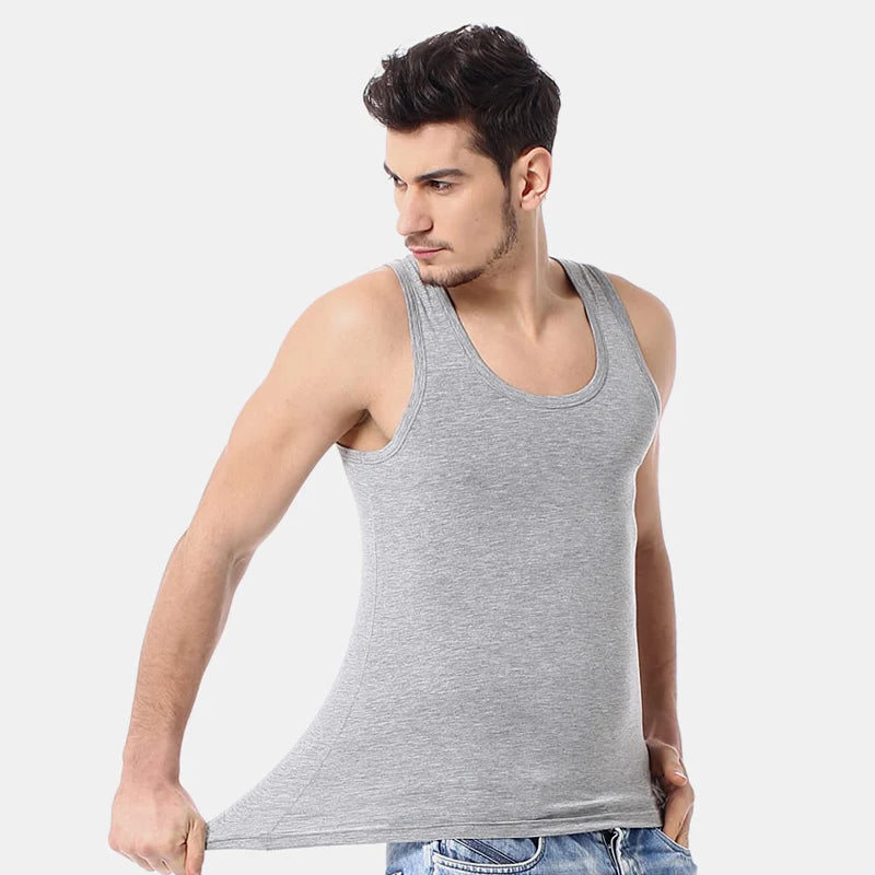 Men's solid color basic cotton muscle shirt