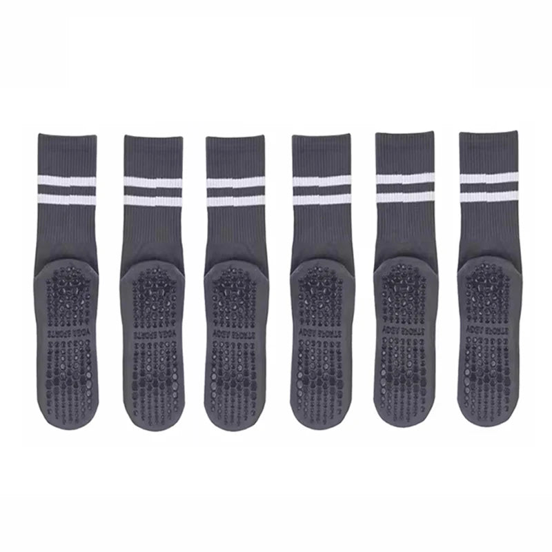 3-Pair Female Pilates Indoor Anti Slip Silicone Floor Socks Breathable Double Bar Middle Socks Fitness Dance Exercise Yoga Socks