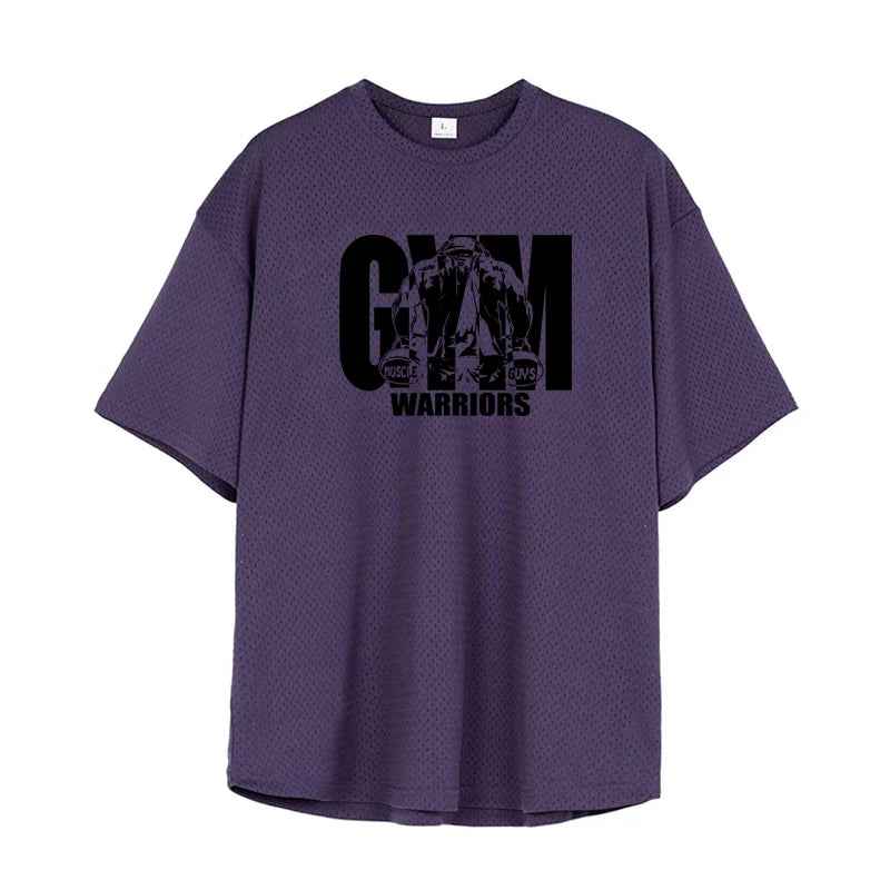 Oversized Loose Men's Casual Sport T-Shirt Gym Bodybuilding Fitness Short Sleeve Shirt Summer Mesh Quick Dry Breathable Clothing