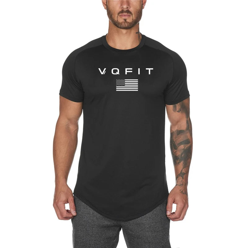 Fashion Slim tshirt Men Gym Fitness Polyester T-Shirt