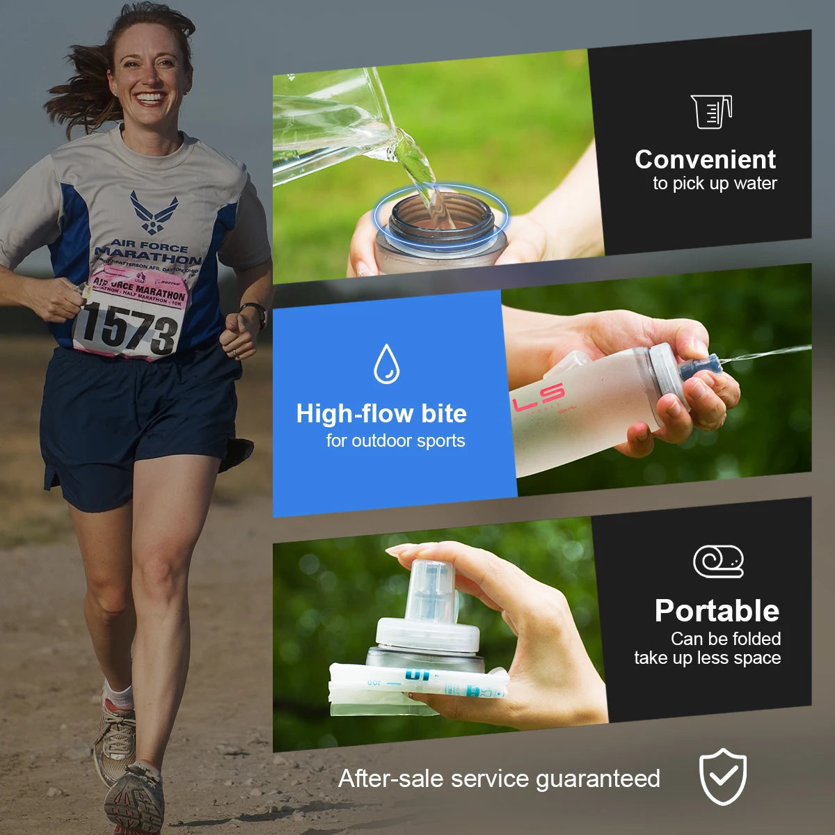 1pc New Large Caliber Soft Water Bottle Collapsible Convenient Sports Water Bottle for Cycling,Hiking,Trail,Running,Fitness